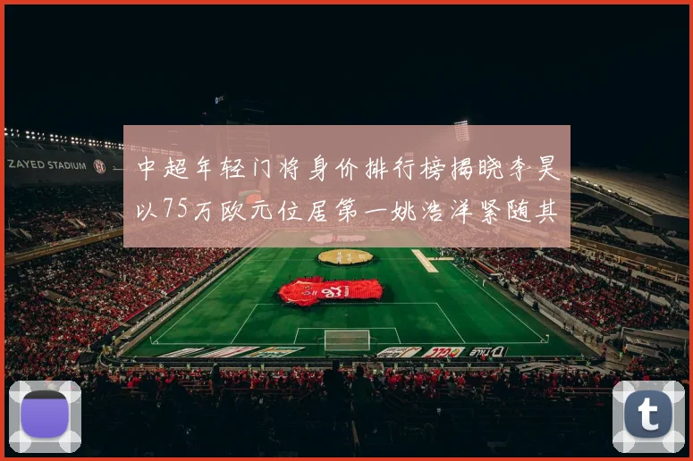 中超年轻门将身价排行榜揭晓李昊以75万欧元位居第一姚浩洋紧随其后